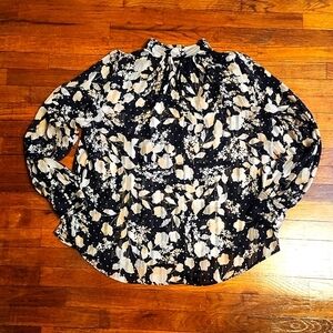 H&M Black Beige Blouse Neutral Faux Pearl Floral Contemporary Party Evening 10
